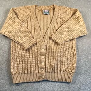 Vintage‎ Sweater cardigan V Neck Thick Knit Button Up Beige/Tan Women's Small